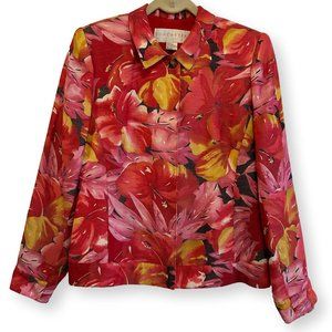 Doncaster New York Floral Linen & Silk Jean Jacket Style, Size 4, Lined, Pockets